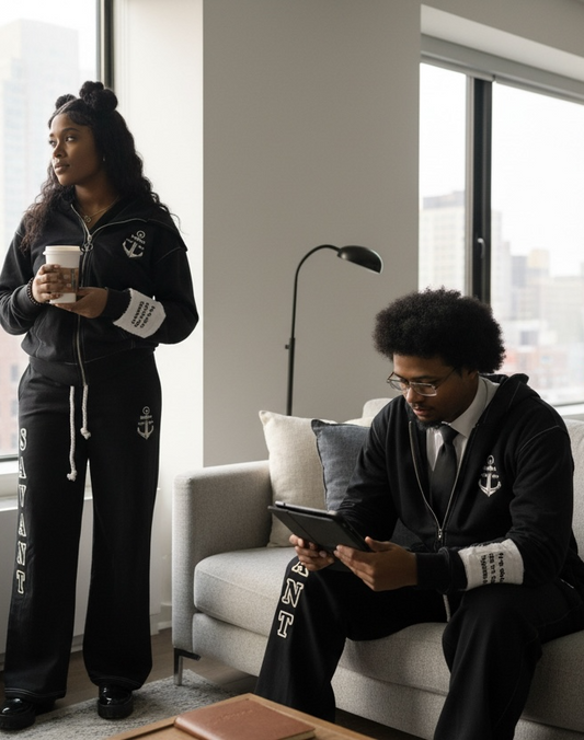 black savant jogging suit